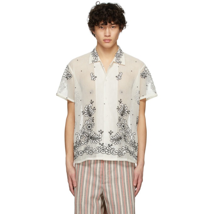 Photo: Bode Off-White Embroidery Mesh Bevel Shirt