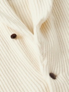 Drake's - Shawl-Collar Ribbed Wool Cardigan - White