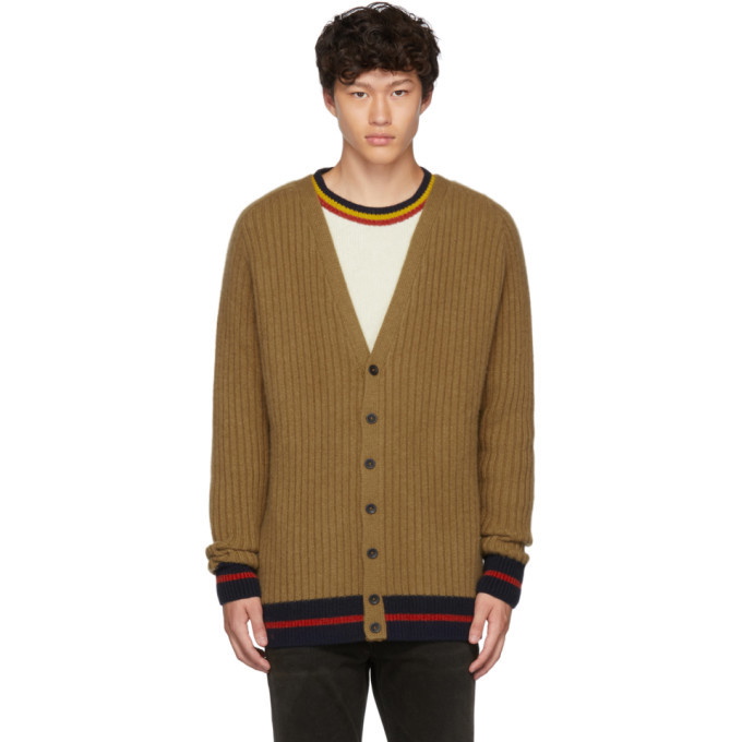 Photo: The Elder Statesman Tan and Navy Striped Cardigan