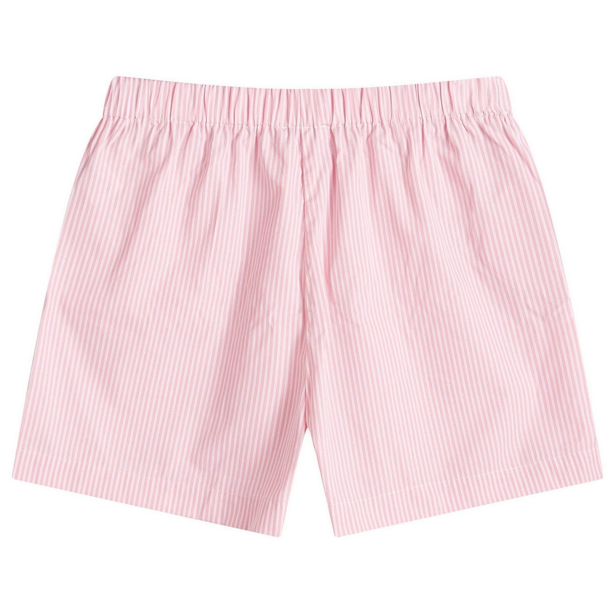 Sporty & Rich Hotel du Cap Cursive Poplin Short in Pink/White Thin Stripe White