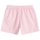 Sporty & Rich Hotel du Cap Cursive Poplin Short in Pink/White Thin Stripe White