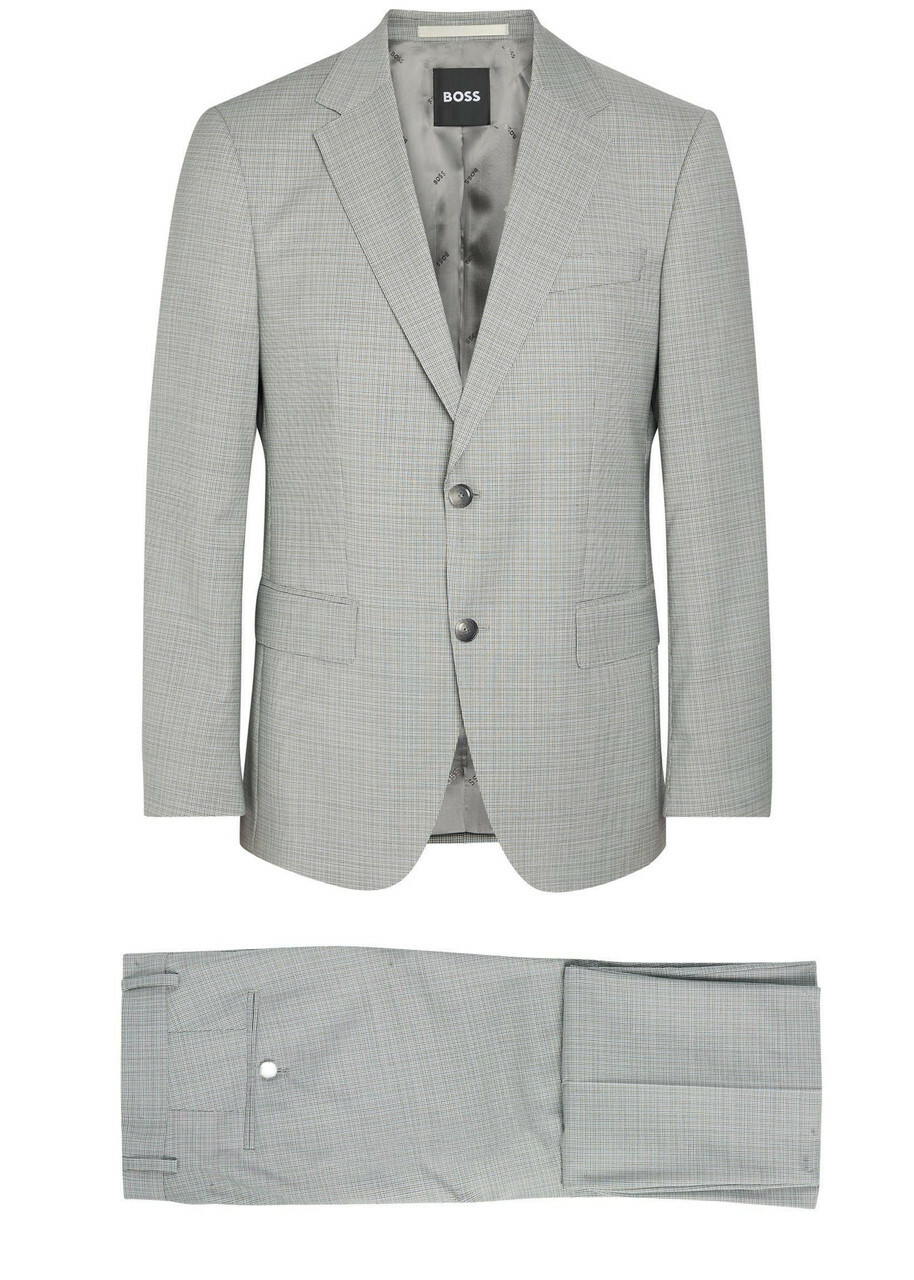Boss Houndstooth Stretch-wool Suit Grey