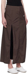 AMOMENTO Brown Side Vent Long Maxi Skirt