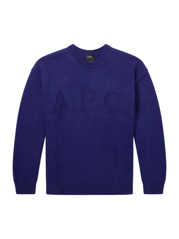 Photo: A.P.C. - Logo-Intarsia Cotton Sweater - Blue
