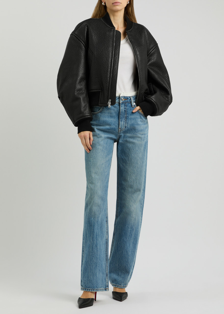 Alexander Wang Padded Pebbled Leather Bomber Jacket Black