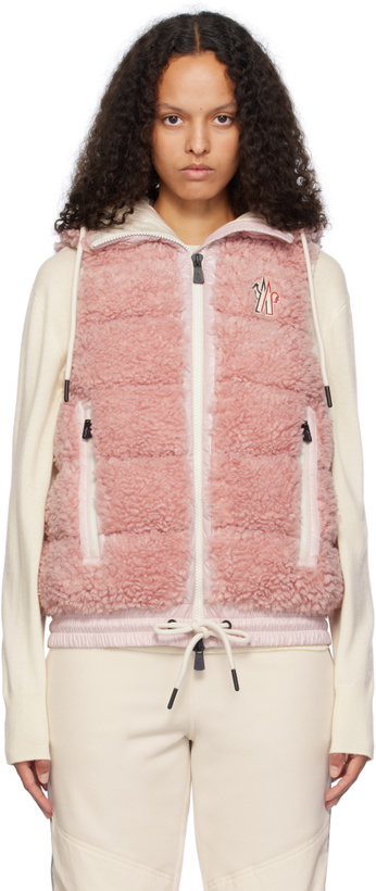 Photo: Moncler Grenoble Pink Padded Teddy Zip-Up Down Vest