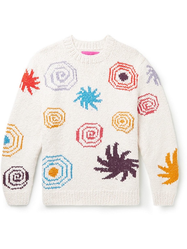 Photo: The Elder Statesman - Stars & Spirals Organic Cotton Jacquard Sweater - White