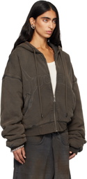 LU'U DAN Gray Washed Out Zip Up Hoodie