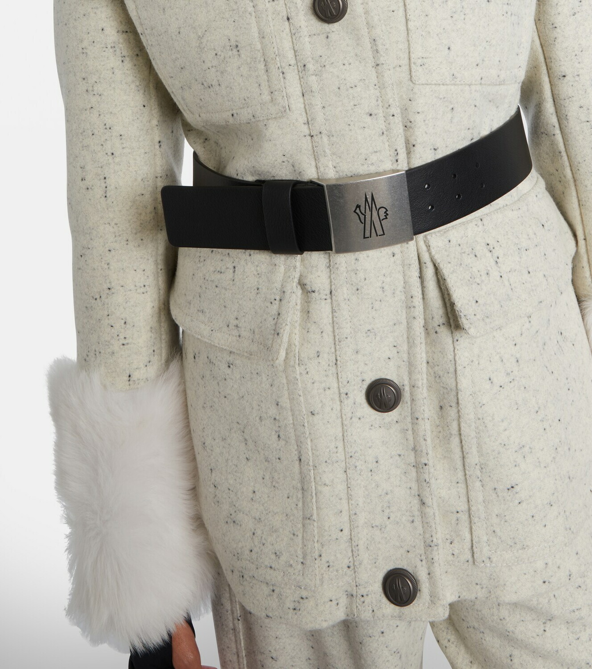 Moncler Grenoble Devez belted shearling-trimmed virgin wool down ski jacket