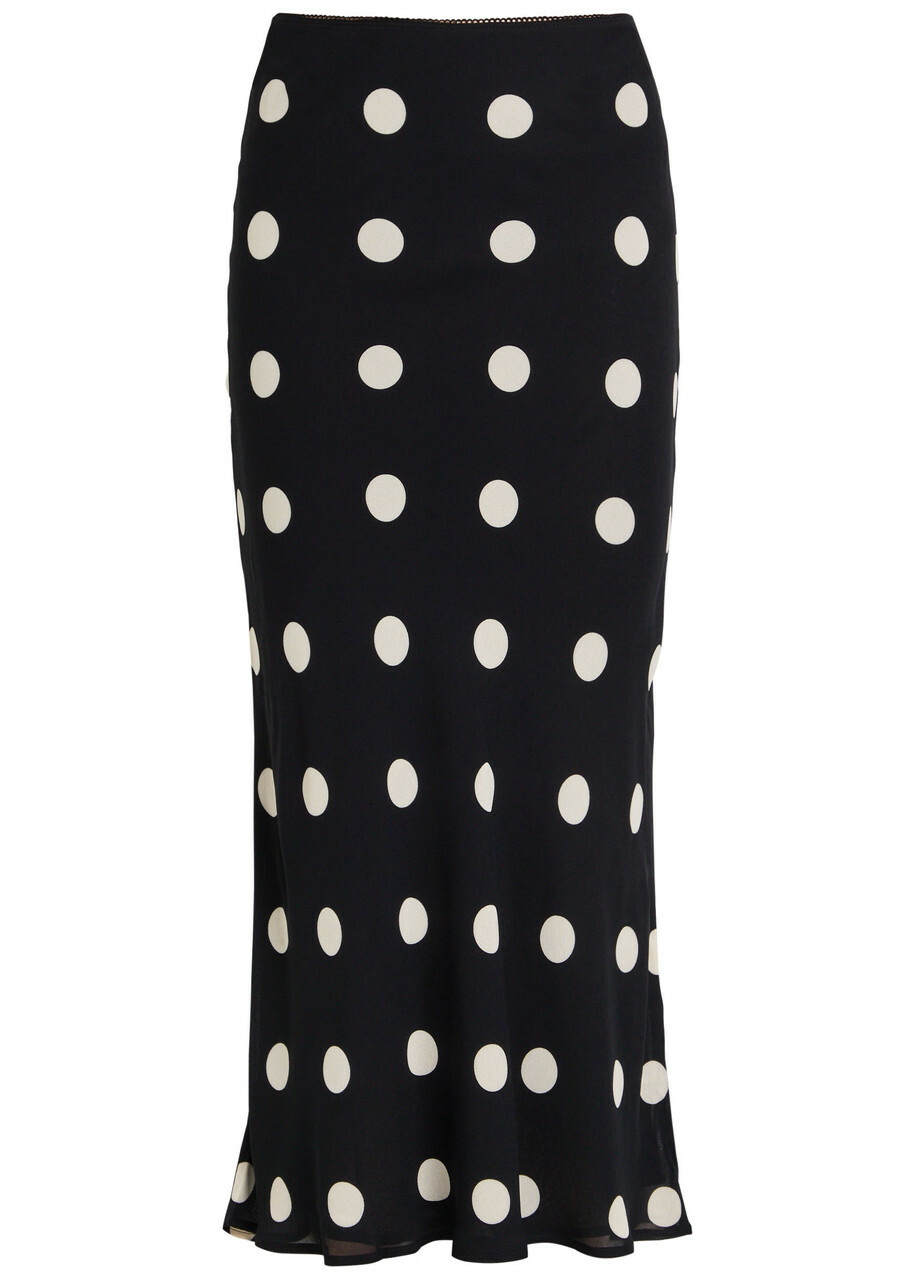 Reformation Layla Polka dot Georgette Midi Skirt Black