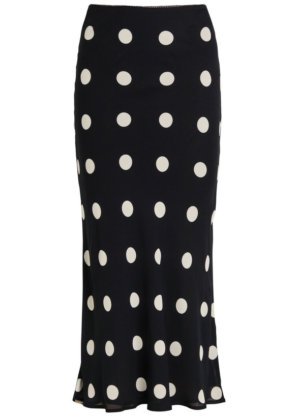 Photo: Reformation Layla Polka dot Georgette Midi Skirt Black