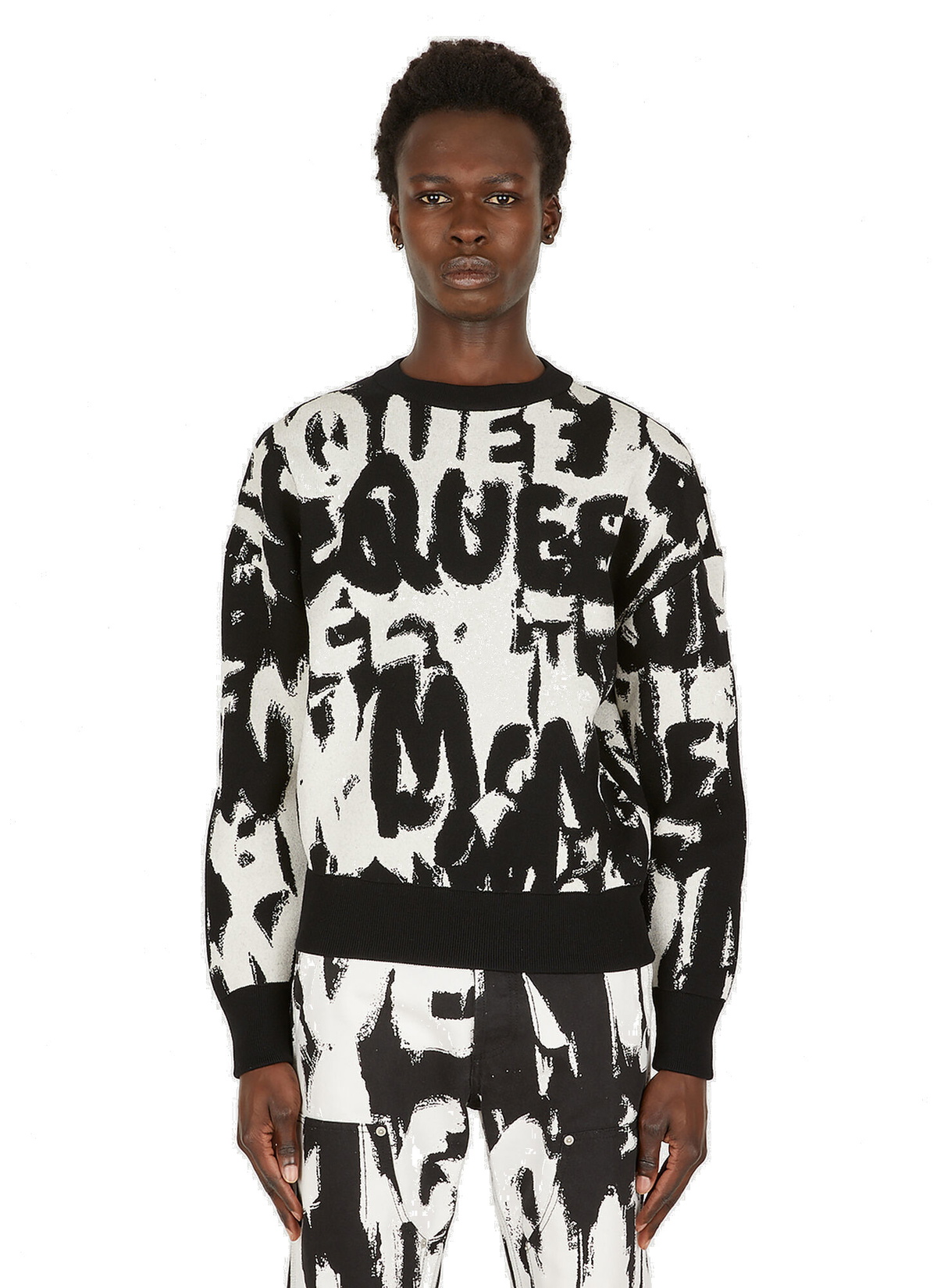 Graffiti Logo Jacquard Sweater in Black Alexander McQueen