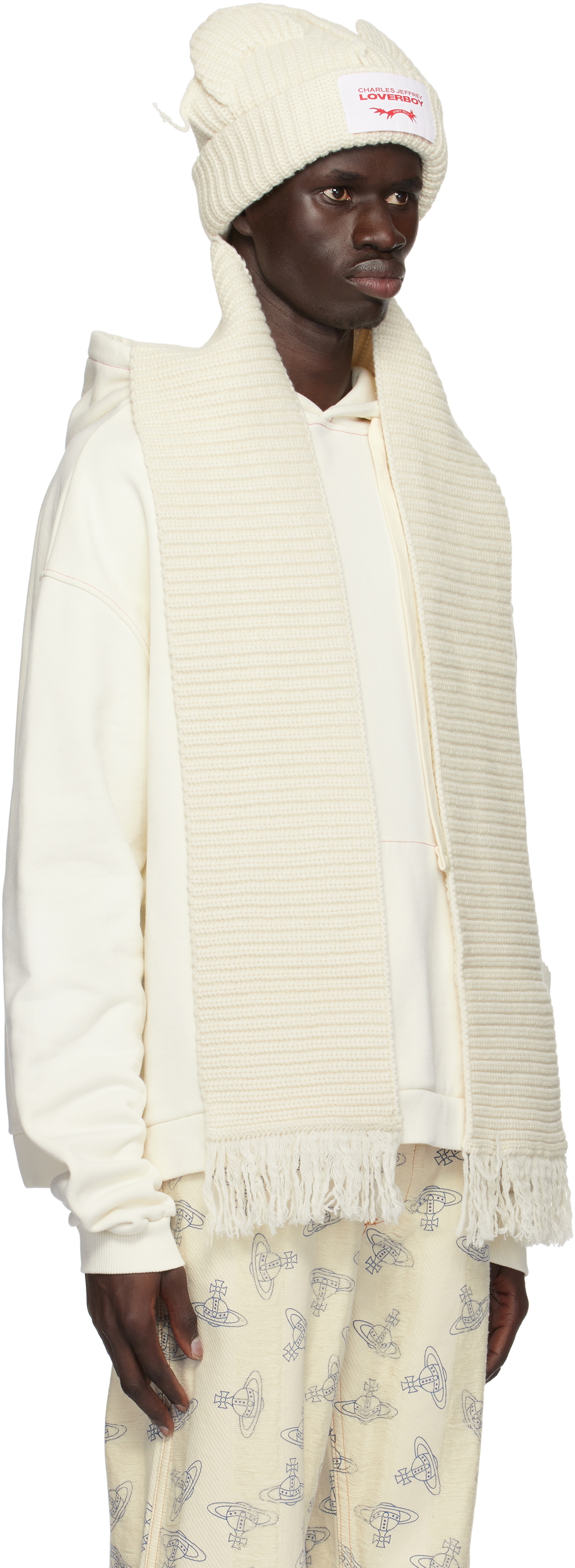 Charles Jeffrey LOVERBOY Off-White Chunky Ears Scarf Beanie