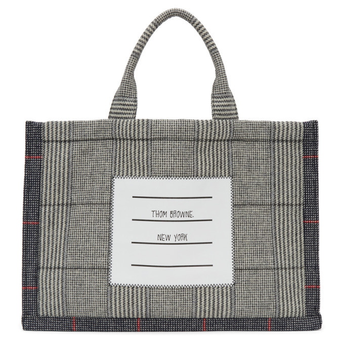 Photo: Thom Browne Grey Hunting Tweed Name Tag Squared Tote