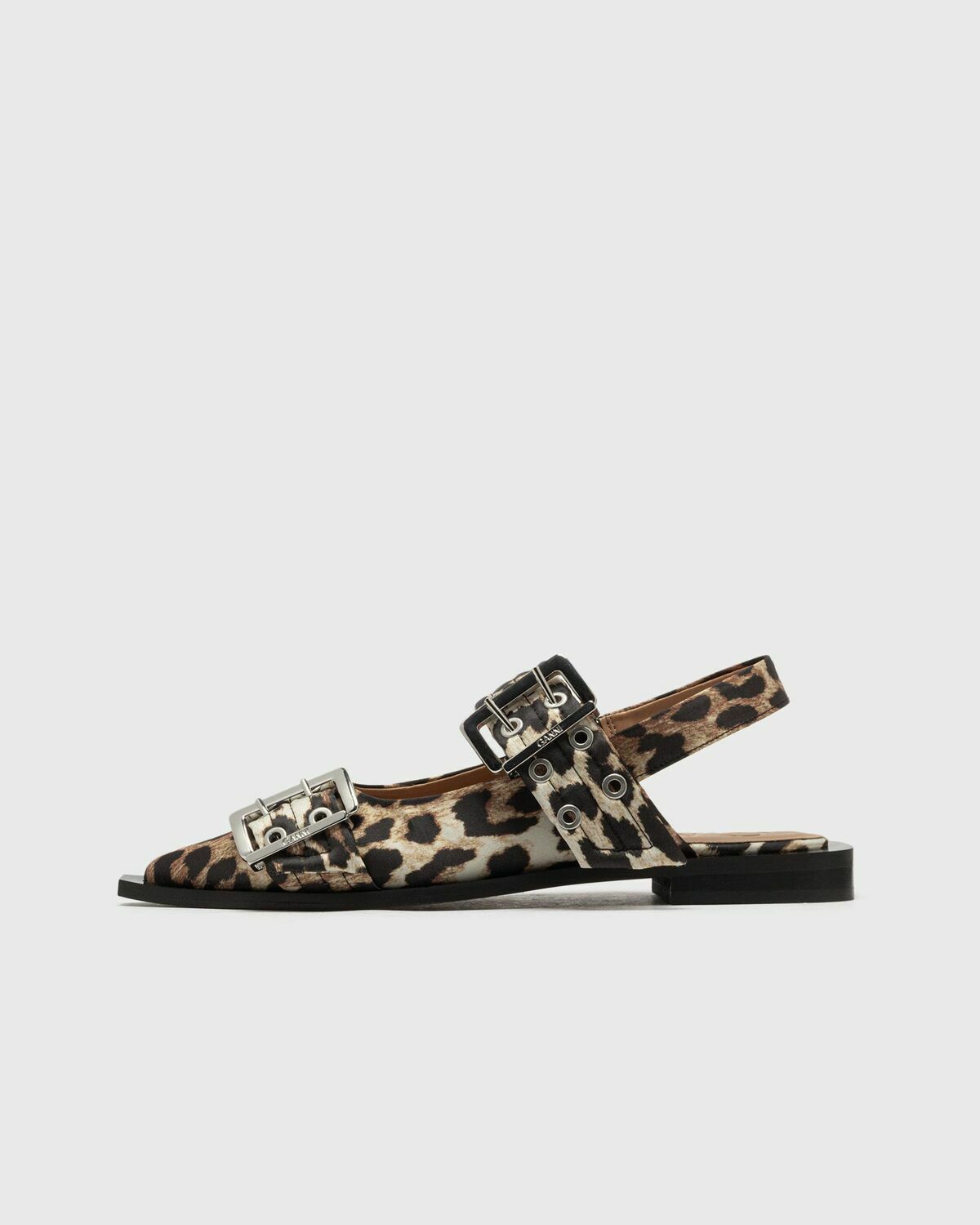 Ganni Feminine Buckle Ballerina Satin Print Brown Womens Casual Shoe