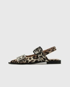 Ganni Feminine Buckle Ballerina Satin Print Brown Womens Casual Shoe