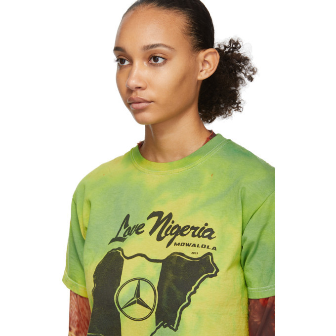 Mowalola SSENSE Exclusive Green and Yellow Love Nigeria Tie-Dye T