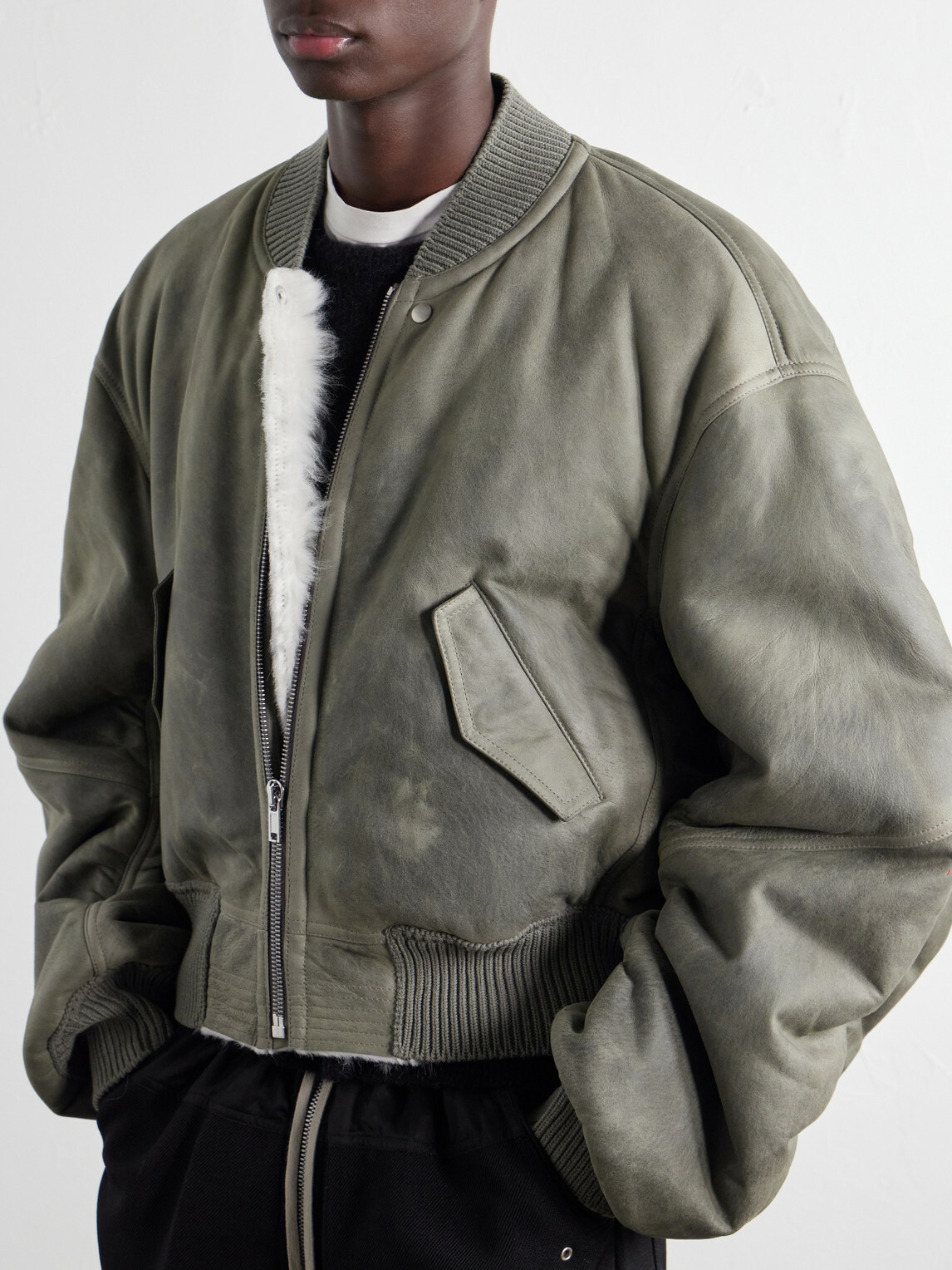 Rick Owens - Secchia Shearling Bomber Jacket - Gray