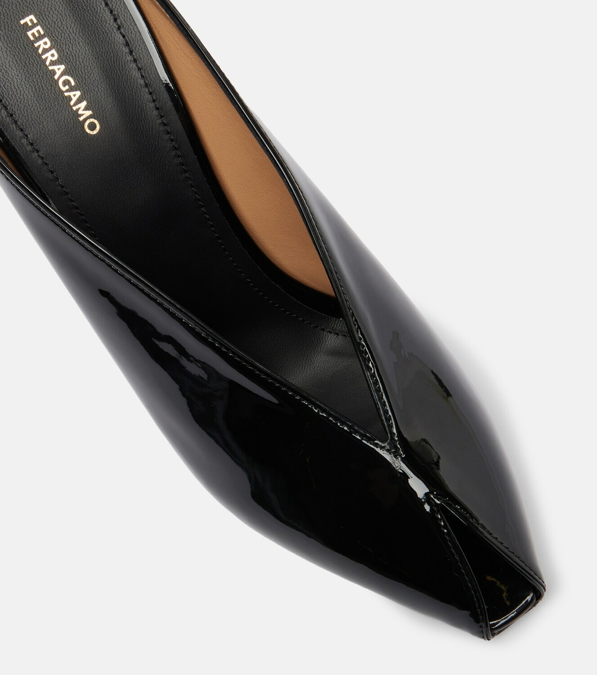 Ferragamo Alicia 95 patent leather wedge mules