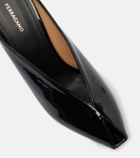 Ferragamo Alicia 95 patent leather wedge mules