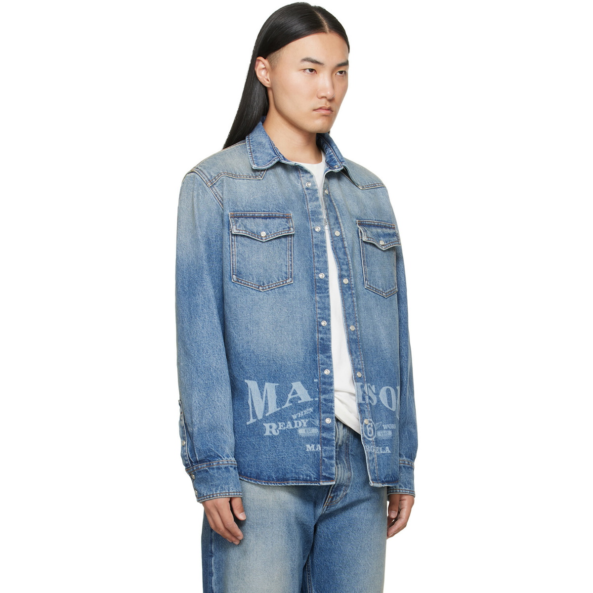 MM6 Maison Margiela Blue Long-Sleeved Denim Shirt