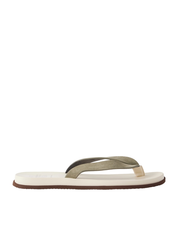 Photo: Brunello Cucinelli - Suede Flip Flops - Neutrals