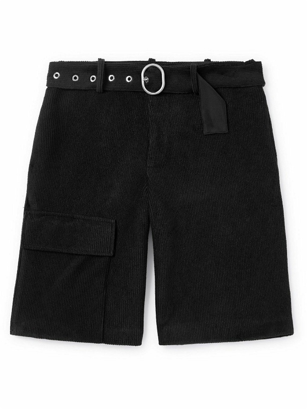 Photo: Jil Sander - Straight-Leg Belted Cotton-Blend Corduroy Shorts - Black