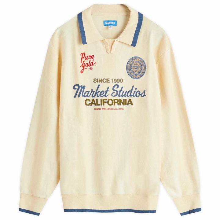 Photo: MARKET Men's Pure Gold Collared Sweater in Butter-Cream