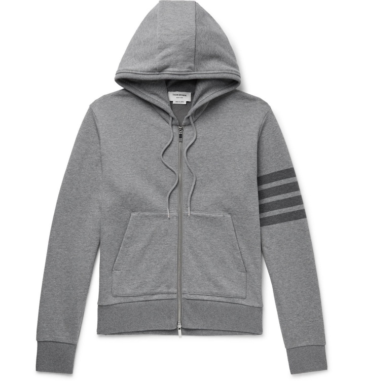 Photo: Thom Browne - Striped Mélange Loopback Cotton-Jersey Zip-Up Hoodie - Gray