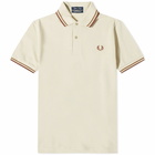 Fred Perry Men's Twin Tipped Polo Shirt - Made in England in Oatmeal/Dark Caramel/Whisky Brown