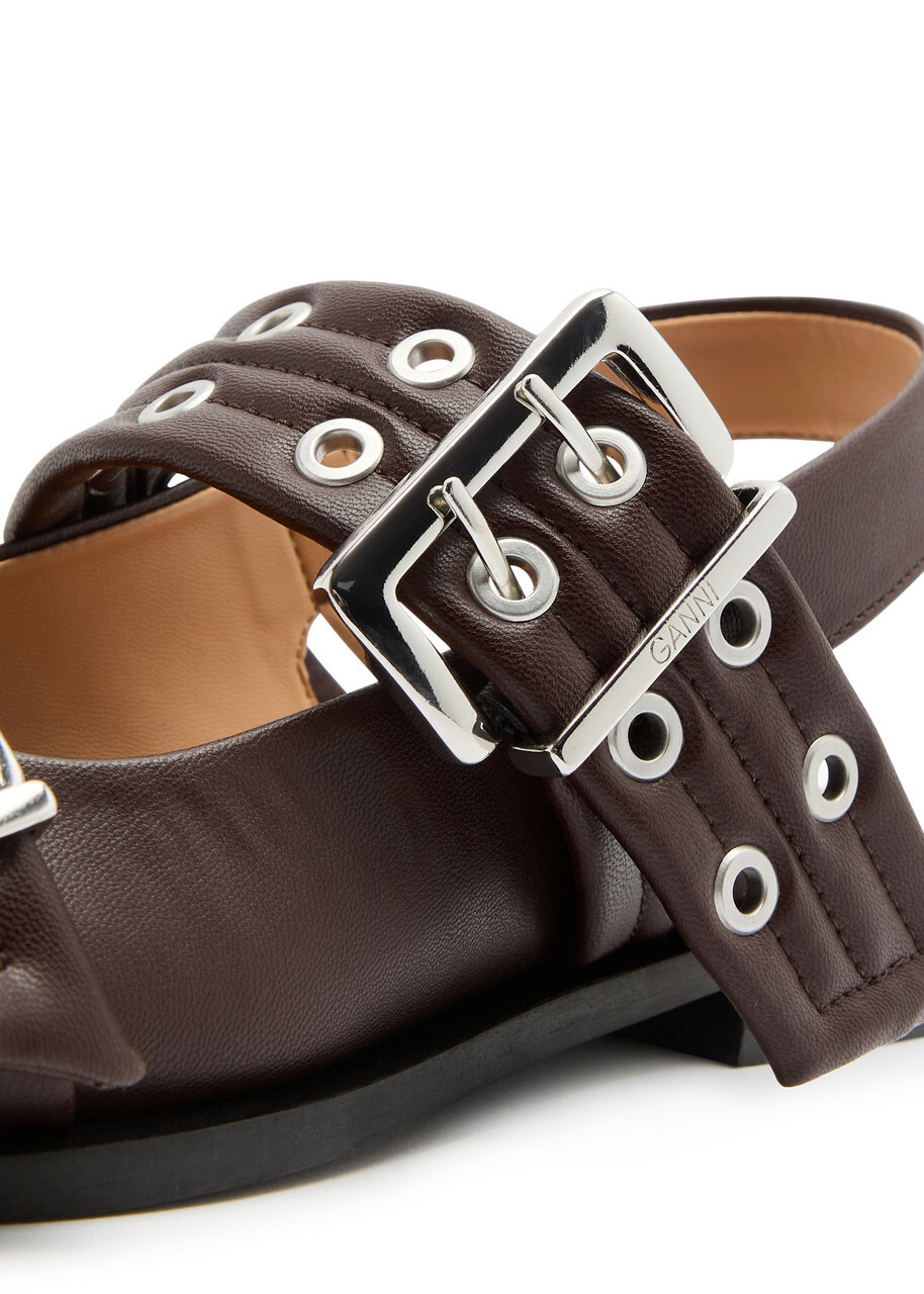 Ganni Buckle Ballerina Faux Leather Slingback Flats Brown GANNI