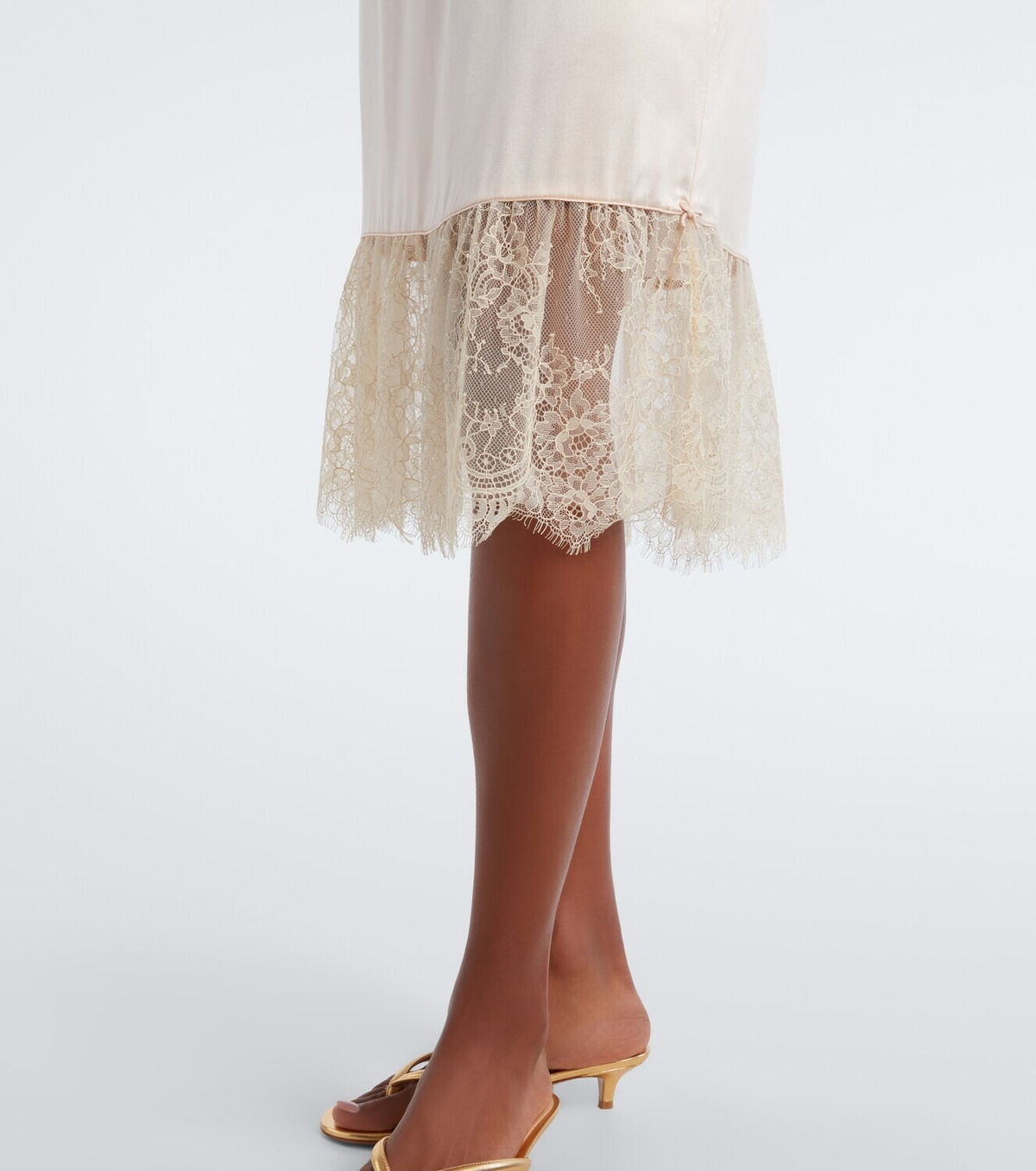 Posse Blake lace-trimmed silk satin midi skirt