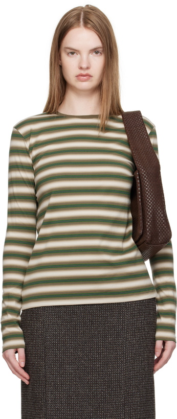 Photo: AURALEE Brown & Green Gradient Stripe Jersey L/S T-shirt