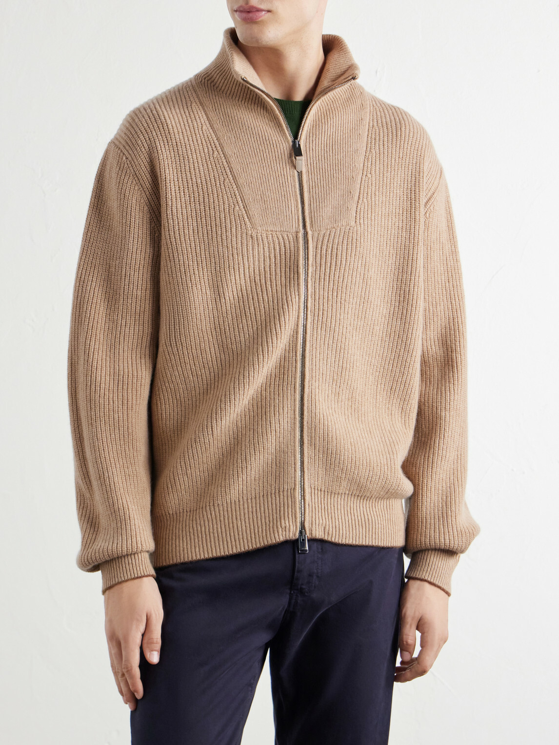 Canali - Wool and Cashmere-Blend Zip-Up Sweater - Neutrals