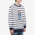 Polo Ralph Lauren Men's Regatta Bear Stripe Crew Sweat in White/Cruise Navy