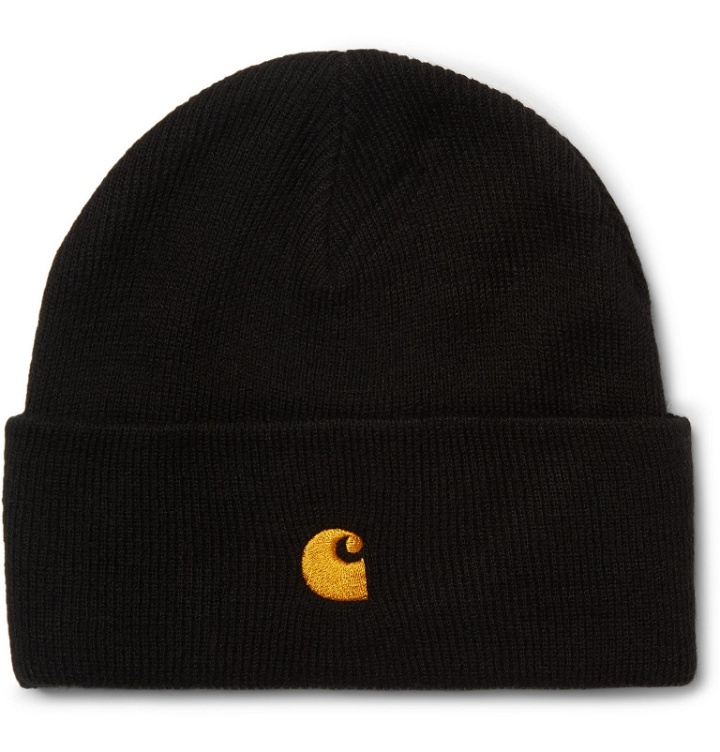 Photo: Carhartt WIP - Chase Logo-Embroidered Ribbed-Knit Beanie - Black
