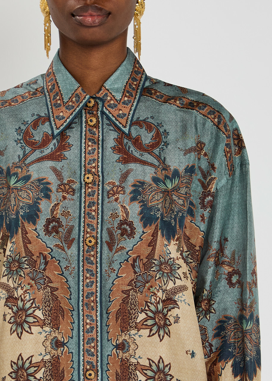 Zimmermann Ascension Manstyle Printed Silk Shirt Multi