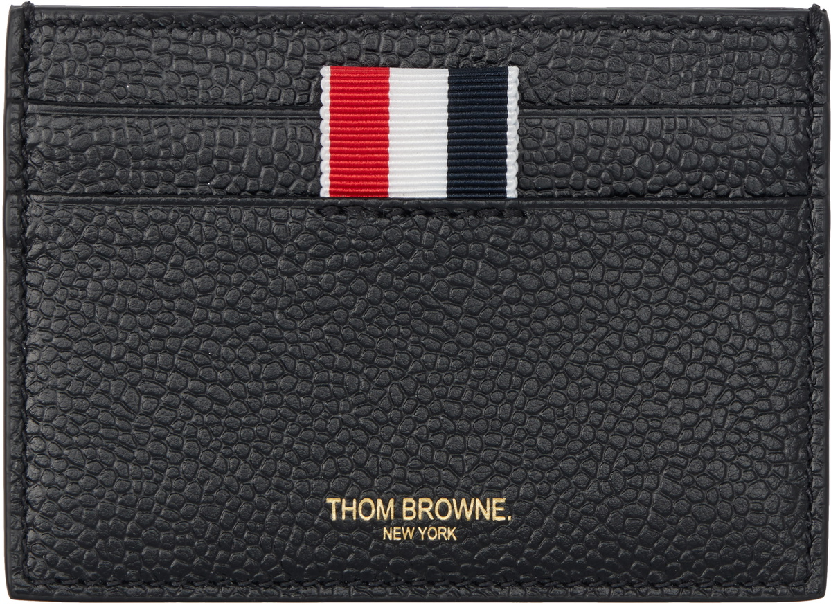 Thom Browne Black Pebble Grain Hector Single Card Holder