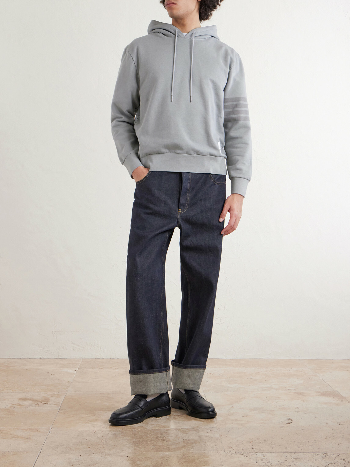 Thom Browne - Logo-Appliquéd Striped Cotton-Jersey Hoodie - Gray