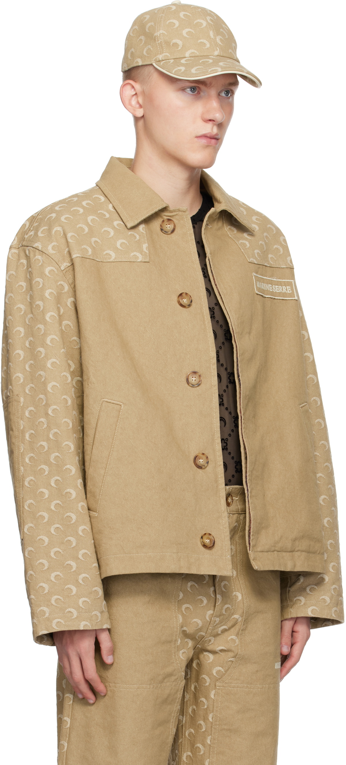 Marine Serre Beige Moon Jacquard Twill Chore Jacket Marine Serre