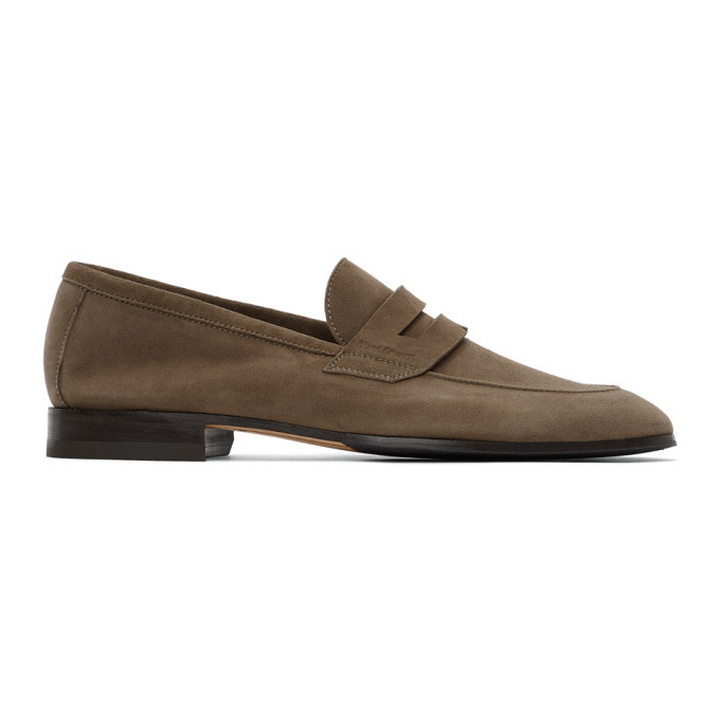 Photo: Paul Stuart Taupe Suede Macao Penny Loafers