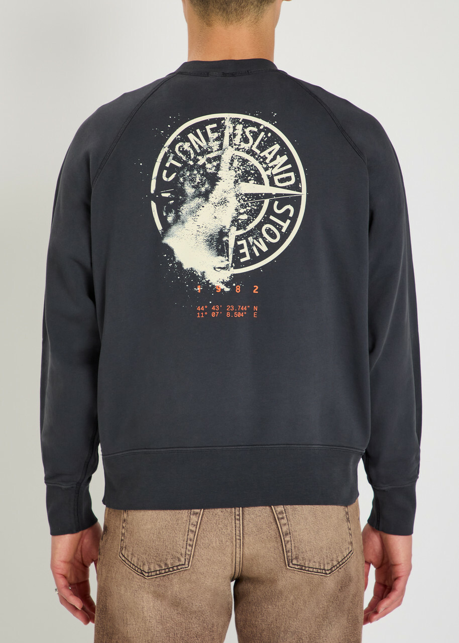 Stone Island Printed Cotton Sweatshirt Navy