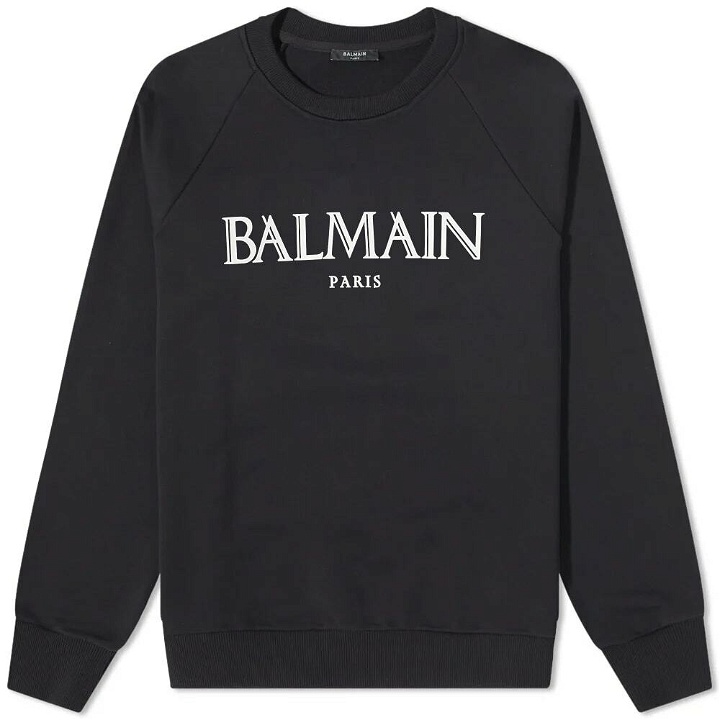Photo: Balmain Men's Rubber Logo Crew Sweat in Black/White