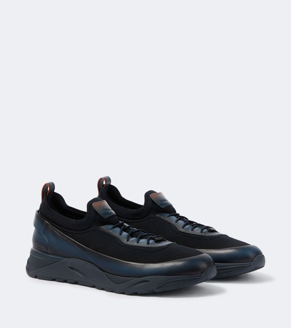 Santoni Leather-trimmed knitted sneakers