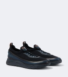 Santoni Leather-trimmed knitted sneakers