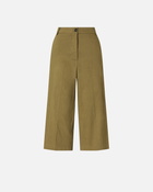 Pinko Buttoned Wide Leg Linen Bermuda Shorts Military Olive Green