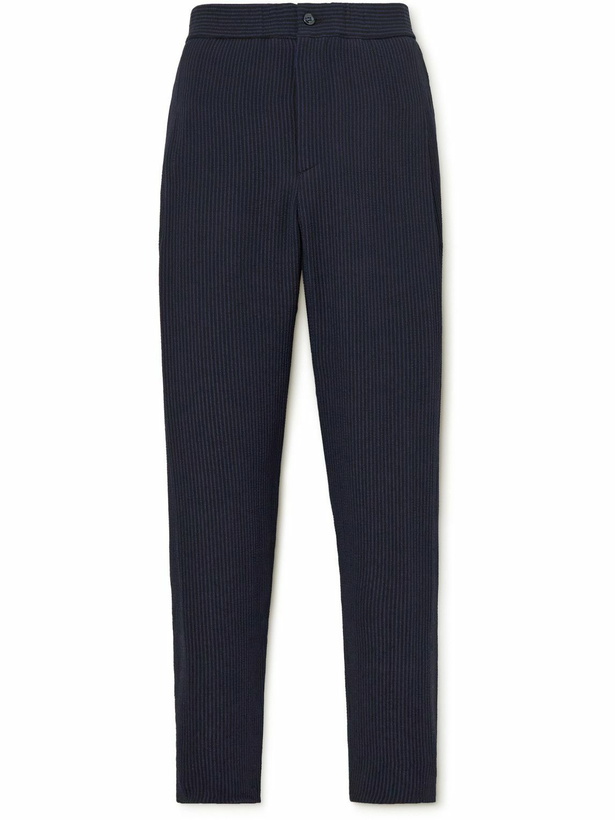 Photo: Giorgio Armani - Straight-Leg Pleated Striped Seersucker Suit Trousers - Black