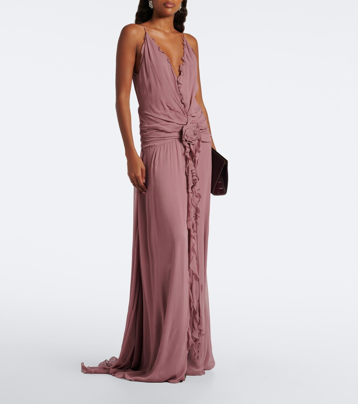 Blumarine Floral-appliqué ruffled georgette gown