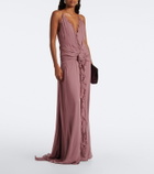 Blumarine Floral-appliqué ruffled georgette gown