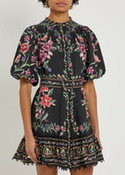 Farm Rio Belle Garden Floral-print Cotton-blend Mini Dress Black